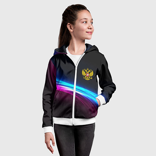 Детская толстовка на молнии Россия неоновые волны / 3D-Белый – фото 4