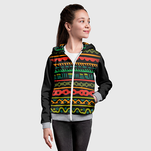 Детская толстовка на молнии Ethnic ornament on black / 3D-Меланж – фото 4