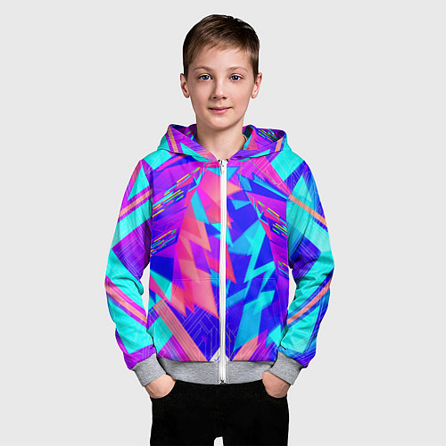 Детская толстовка на молнии Неоновая текстура грани / 3D-Меланж – фото 3