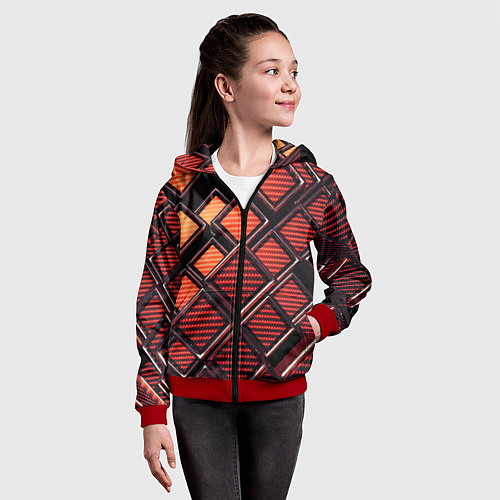 Детская толстовка на молнии Геометрия карбон / 3D-Красный – фото 4