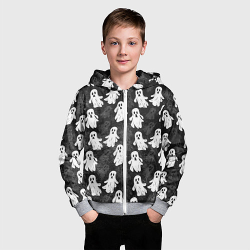 Детская толстовка на молнии Паттерн с призраками / 3D-Меланж – фото 3