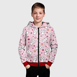 Толстовка на молнии детская Зайчики паттерн, цвет: 3D-красный — фото 2