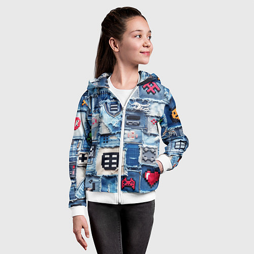Детская толстовка на молнии Геймерские знаки на пэчворк / 3D-Белый – фото 4