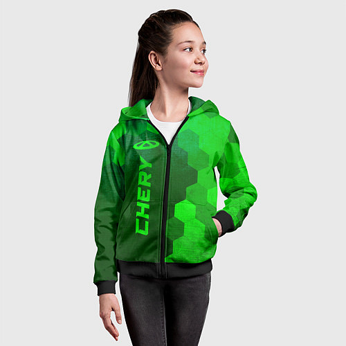 Детская толстовка на молнии Chery - green gradient по-вертикали / 3D-Черный – фото 4