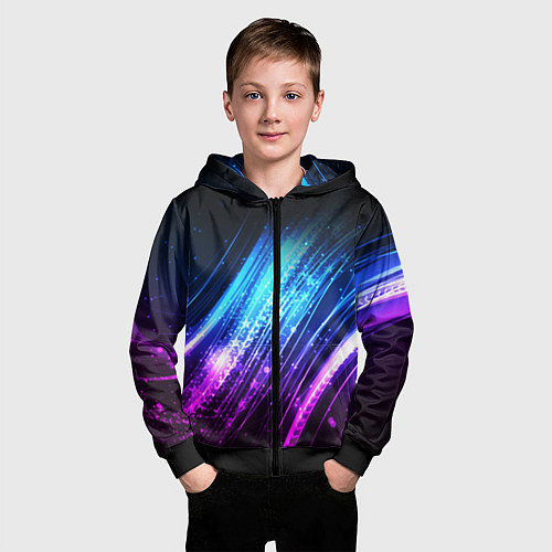 Детская толстовка на молнии Неоновые звёзды текстура / 3D-Черный – фото 3