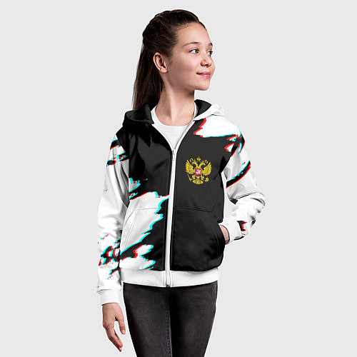 Детская толстовка на молнии Герб глитч краски / 3D-Белый – фото 4