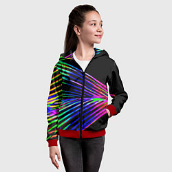 Толстовка на молнии детская Неоновый лучи текстура, цвет: 3D-красный — фото 2