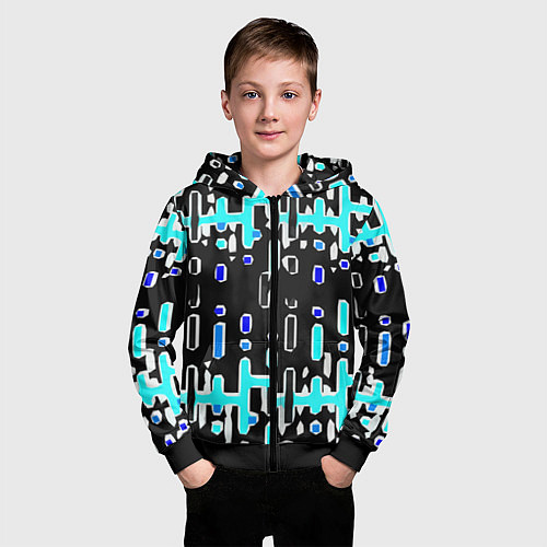 Детская толстовка на молнии Синие линии и точки на чёрном фоне / 3D-Черный – фото 3
