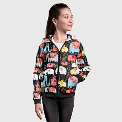 Толстовка на молнии детская Цветные слонята паттерн, цвет: 3D-черный — фото 2