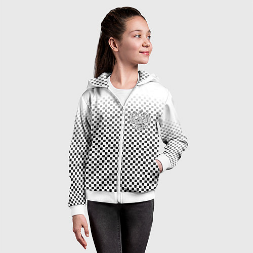 Детская толстовка на молнии Герб РФ клетка паттерн / 3D-Белый – фото 4