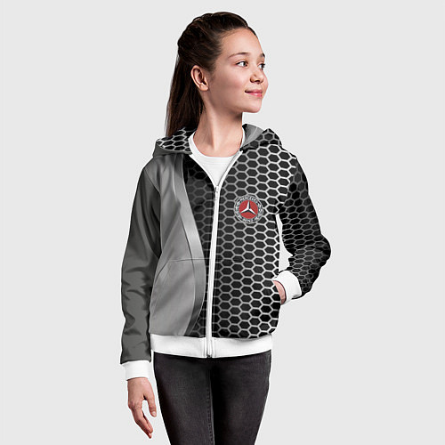 Детская толстовка на молнии Mercedes металическая сетка / 3D-Белый – фото 4