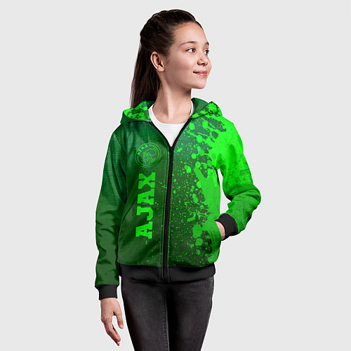 Детская толстовка на молнии Ajax - green gradient по-вертикали / 3D-Черный – фото 4