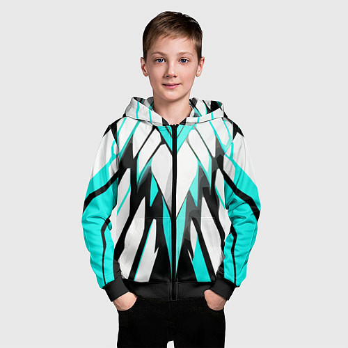 Детская толстовка на молнии Агрессивные чёрно-голубые полосы на белом фоне / 3D-Черный – фото 3