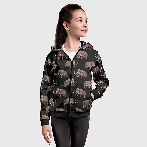 Детская толстовка на молнии Мамонтовый паттерн / 3D-Черный – фото 4