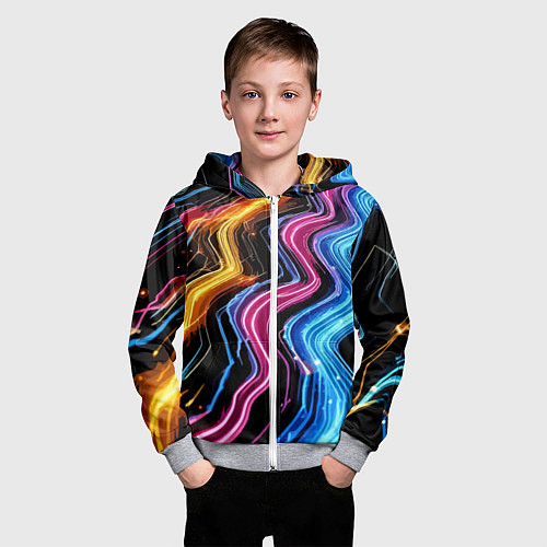 Детская толстовка на молнии Неоновые полосы - нейроарт / 3D-Меланж – фото 3