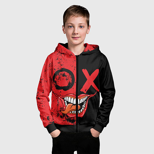 Детская толстовка на молнии Злобный смайлик с языком / 3D-Черный – фото 3