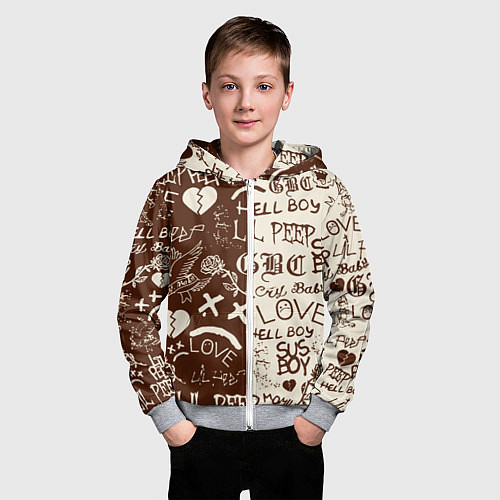 Детская толстовка на молнии Lil peep retro pattern / 3D-Меланж – фото 3