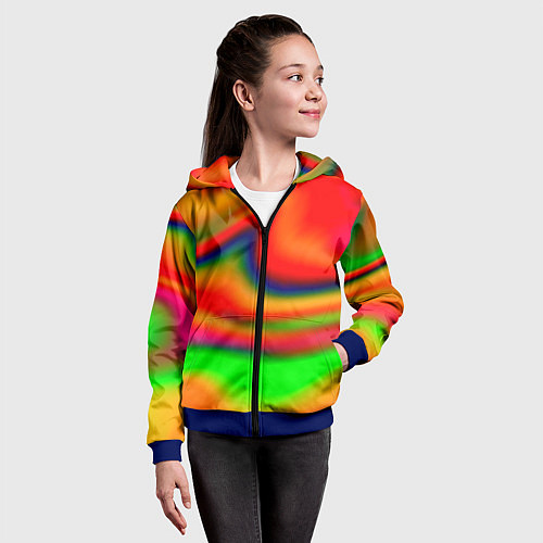 Детская толстовка на молнии Неоновые разводы краски / 3D-Синий – фото 4