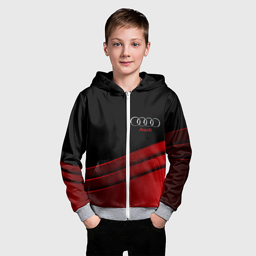 Детская толстовка на молнии AUDI carbon metal / 3D-Меланж – фото 3