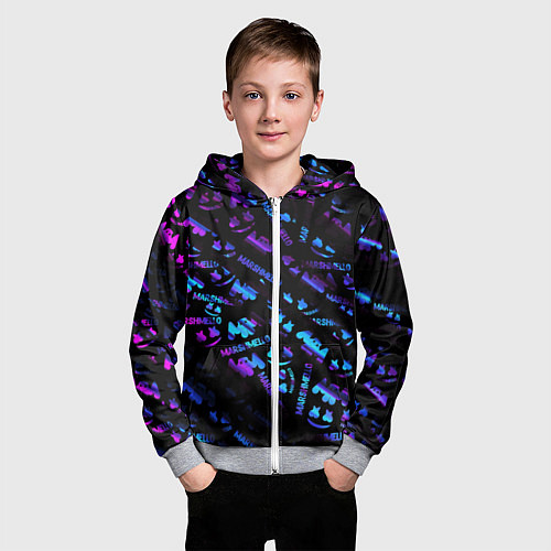 Детская толстовка на молнии Marshmello neon club / 3D-Меланж – фото 3