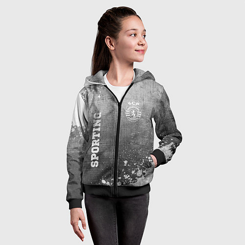Детская толстовка на молнии Sporting - grey gradient вертикально / 3D-Черный – фото 4