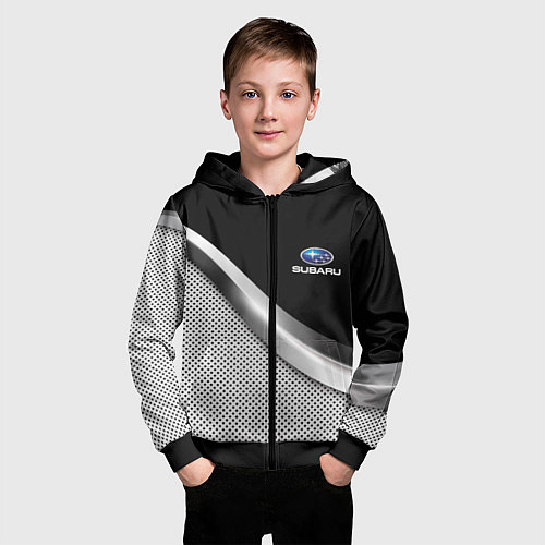 Детская толстовка на молнии Subaru metal steel / 3D-Черный – фото 3