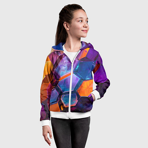 Детская толстовка на молнии Неоновые минералы / 3D-Белый – фото 4