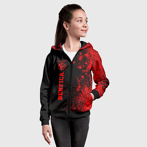 Детская толстовка на молнии Benfica - red gradient по-вертикали / 3D-Черный – фото 4