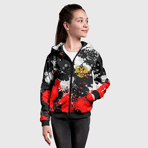 Детская толстовка на молнии Герб РФ абстрактыне краски / 3D-Черный – фото 4