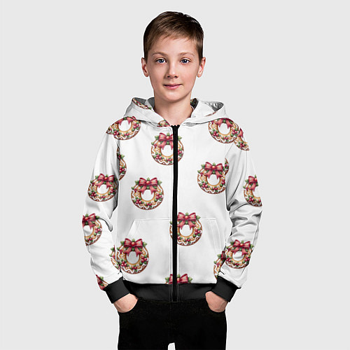 Детская толстовка на молнии Много новогодних пончиков с бантиком и ягодами / 3D-Черный – фото 3