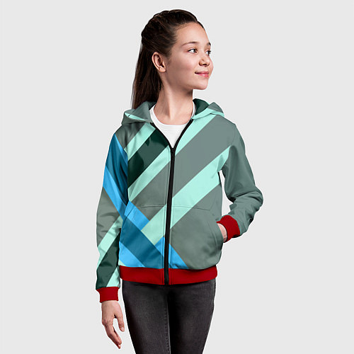 Детская толстовка на молнии Геометрия из полос / 3D-Красный – фото 4