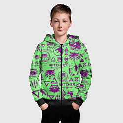 Толстовка на молнии детская Ведьмак паттерн логотипы, цвет: 3D-черный — фото 2