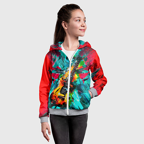 Детская толстовка на молнии Электрогитара в красках / 3D-Меланж – фото 4