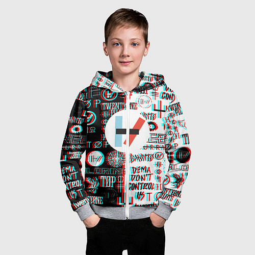 Детская толстовка на молнии Twenty one pilots glitch pattern / 3D-Меланж – фото 3