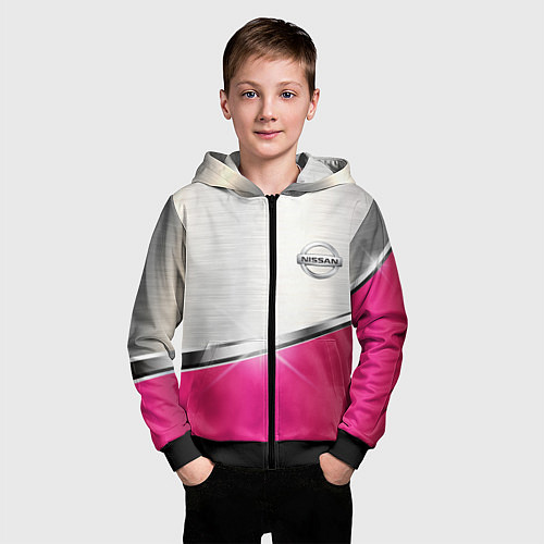 Детская толстовка на молнии Nissan auto metal / 3D-Черный – фото 3