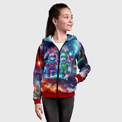 Толстовка на молнии детская Марио и Луиджи в открытом космосе - неоновое свече, цвет: 3D-красный — фото 2