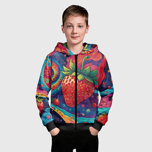 Детская толстовка на молнии Психоделика клубничка / 3D-Черный – фото 3