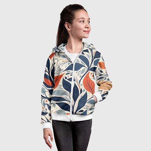 Детская толстовка на молнии Искусство листья абстракция / 3D-Белый – фото 4