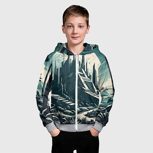 Детская толстовка на молнии Фантастика город / 3D-Меланж – фото 3