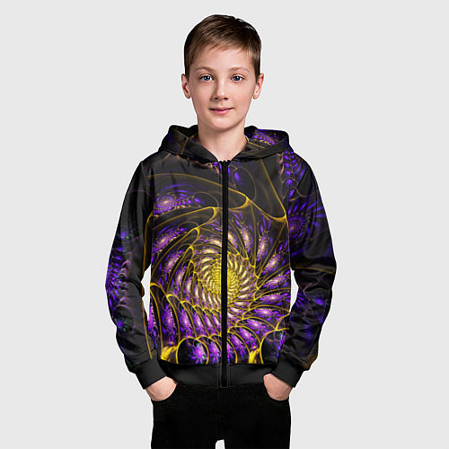 Детская толстовка на молнии Fractal illusion steel / 3D-Черный – фото 3