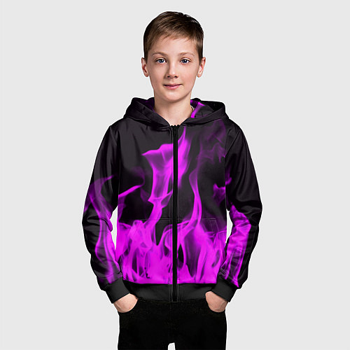 Детская толстовка на молнии Неоновый огонь в дыму / 3D-Черный – фото 3