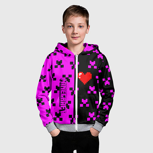 Детская толстовка на молнии Minecraft love game / 3D-Меланж – фото 3