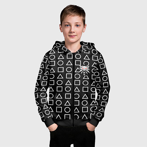 Детская толстовка на молнии The Witcher лого гейм паттерн / 3D-Черный – фото 3