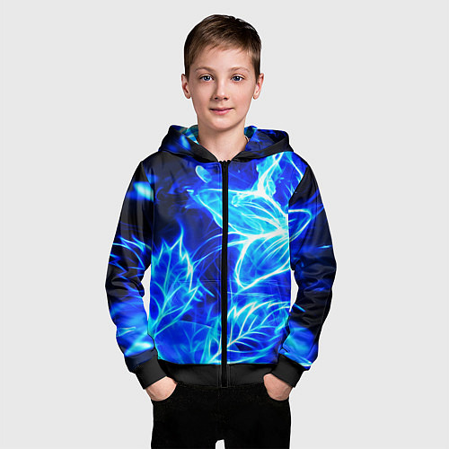 Детская толстовка на молнии Огненный синий цветок / 3D-Черный – фото 3