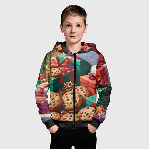 Детская толстовка на молнии Рождественские подарки / 3D-Черный – фото 3