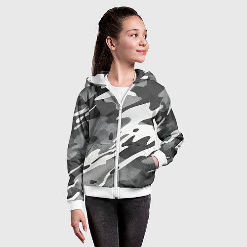 Детская толстовка на молнии Черно белый камуфляж / 3D-Белый – фото 4