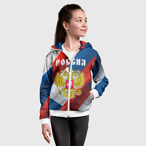 Детская толстовка на молнии Цвета флага России, паттерн / 3D-Белый – фото 4