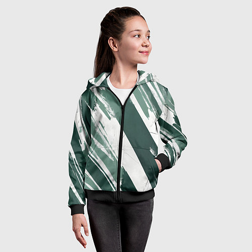 Детская толстовка на молнии Косая зеленая полоска / 3D-Черный – фото 4