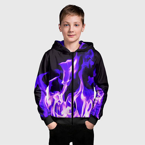 Детская толстовка на молнии Неоновый огненный стиль / 3D-Черный – фото 3