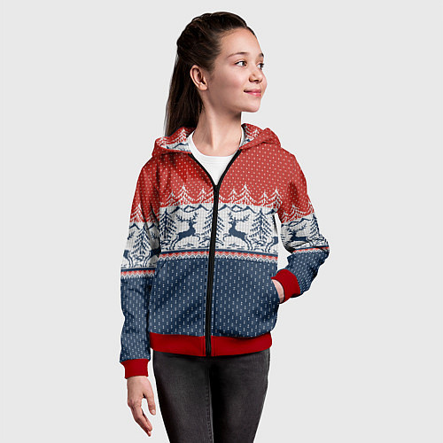 Детская толстовка на молнии Новогодний вязаный узор / 3D-Красный – фото 4
